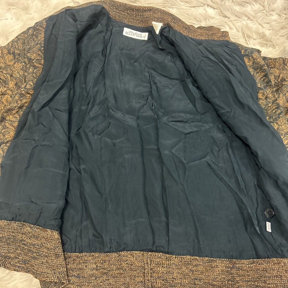 Vintage Linda Allard Ellen Tracy 90's Silk Brown Floral Bomber Jacket Neutral M - Picture 12 of 13